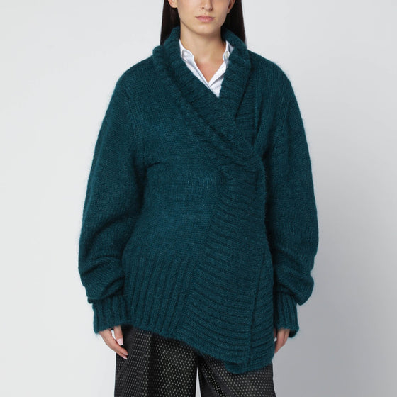 Dries Van Noten Oversized petroleum green mohair-blend sweater