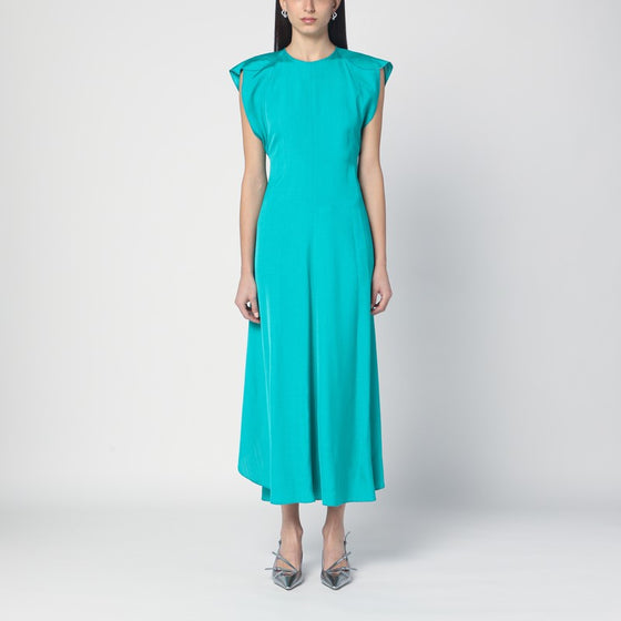 Victoria Beckham Peacock colour midi dress with hooded sleeves
