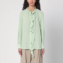  Victoria Beckham Light green shirt with ruffles