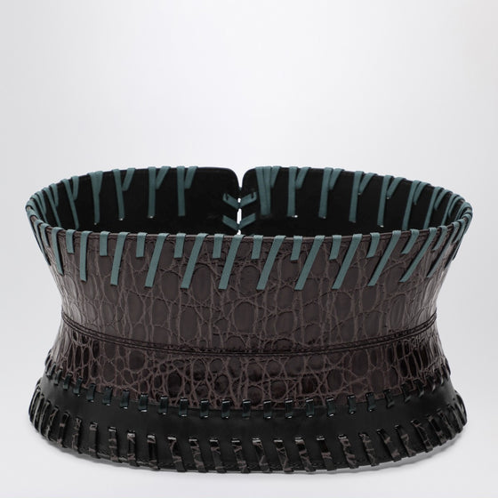 Dries Van Noten Dark brown leather corset belt