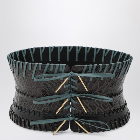 Dries Van Noten Dark brown leather corset belt