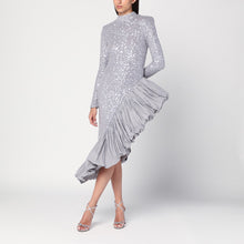  ROTATE Birger Christensen Asymmetrical silver dress with sequins