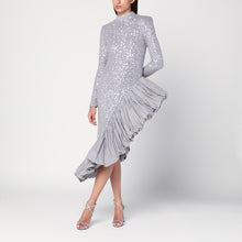  ROTATE Birger Christensen Asymmetrical silver dress with sequins