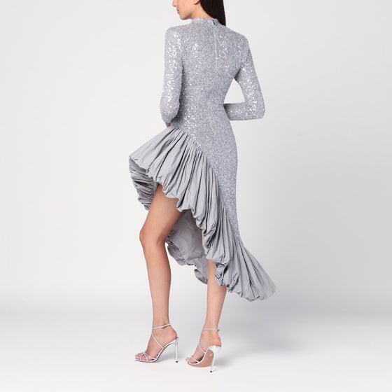 ROTATE Birger Christensen Asymmetrical silver dress with sequins