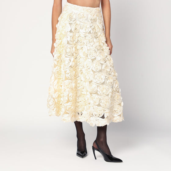 ROTATE Birger Christensen Cream skirt with floral appliqués