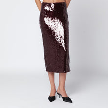  ROTATE Birger Christensen Bordeaux sequin pencil skirt