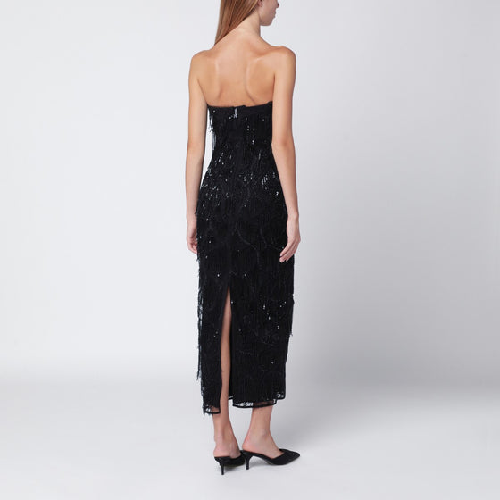ROTATE Birger Christensen Black beaded fringe midi dress