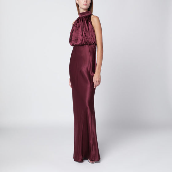 ROTATE Birger Christensen Bordeaux long silk dress