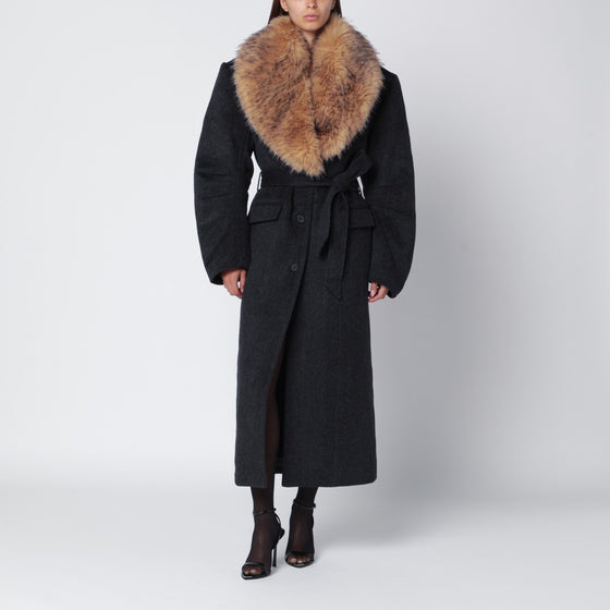 ROTATE Birger Christensen Grey coat with faux fur collar