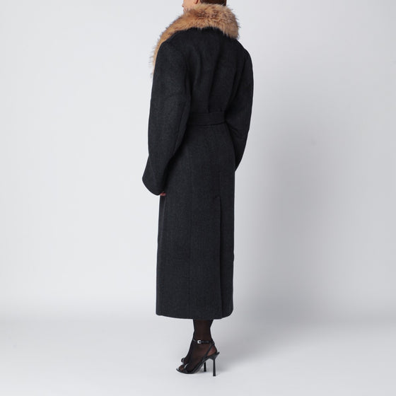 ROTATE Birger Christensen Grey coat with faux fur collar