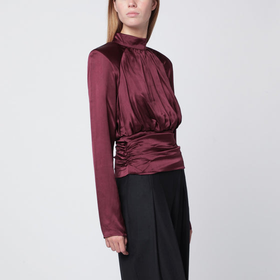 ROTATE Birger Christensen Bordeaux ruched silk top