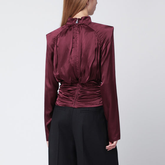 ROTATE Birger Christensen Bordeaux ruched silk top