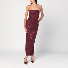  ROTATE Birger Christensen Long bordeaux dress with sequins