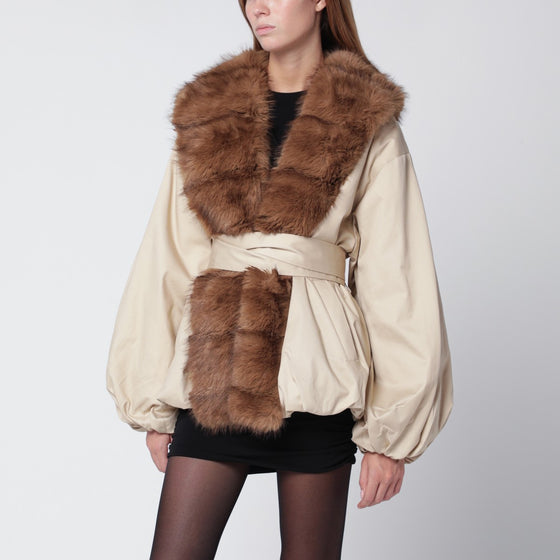 ROTATE Birger Christensen Beige jacket with faux fur collar