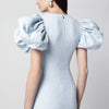 ROTATE Light blue balloon jacquard midi dress