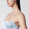 ROTATE Strapless long corset satin dress in Plein Air