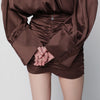ROTATE Short chiffon dress with deep V-neck and bow, brown