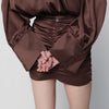 ROTATE Short chiffon dress with deep V-neck and bow, brown