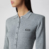 ROTATE Grey wool long-sleeve polo shirt