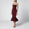 ROTATE Burgundy floral mesh ruffle dress