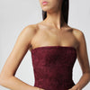 ROTATE Burgundy floral mesh ruffle dress