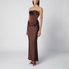 ROTATE Strapless maxi dress with brown bodice