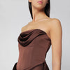 ROTATE Strapless maxi dress with brown bodice