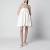 ROTATE Strapless balloon mini dress in satin, egret