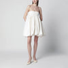 ROTATE Strapless balloon mini dress in satin, egret