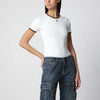 Courreges Courrèges White/Brown cotton T-shirt with contrast crew neck