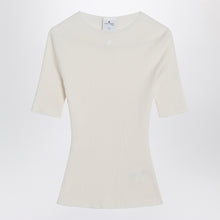  Courreges Courrèges White ribbed sweater in cotton and wool