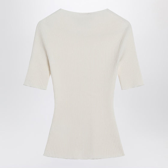 Courreges Courrèges White ribbed sweater in cotton and wool