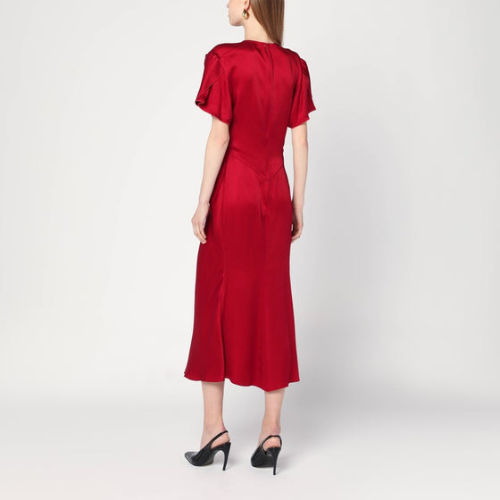 Victoria Beckham Fuchsia pink midi dress with gathered waist