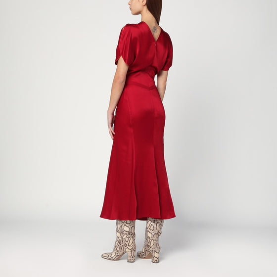 Victoria Beckham Fuchsia pink midi dress with gathered waist