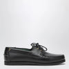 VINNY's Black Boat Shoe In Leather