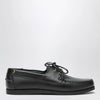 VINNY's Black Boat Shoe In Leather