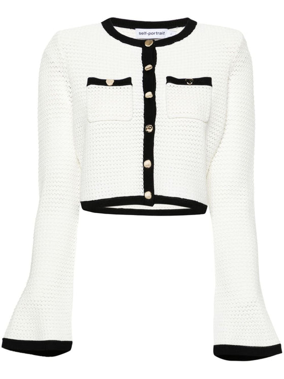 Self-Portrait Pointelle-knit cropped cardigan