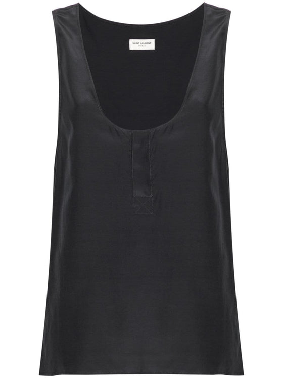 Saint Laurent Henley-neck silk tank top