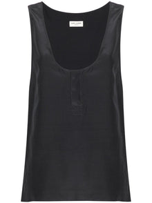  Saint Laurent Henley-neck silk tank top