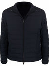 Emporio Armani Navy blue feather down padded logo-patch jacket