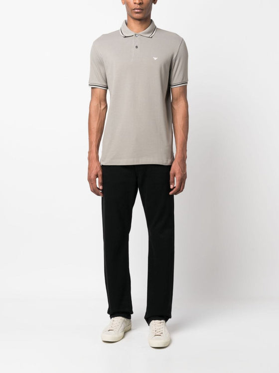 Emporio Armani logo embroidered striped polo shirt
