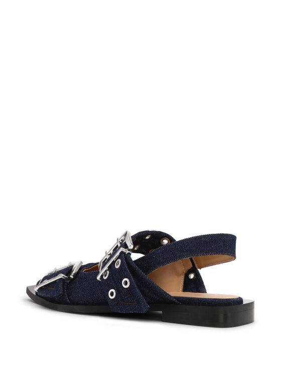 Ganni Denim Feminine Buckle Ballerinas