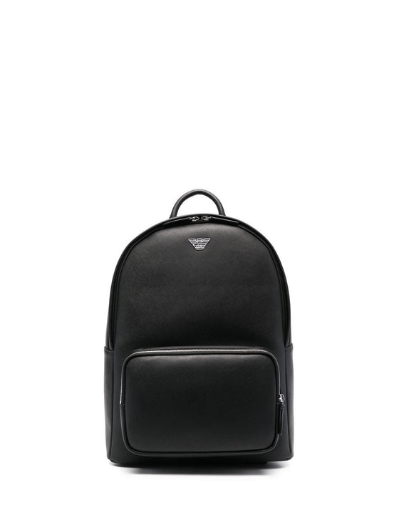 Emporio Armani Roundshape backpack in regenerated saffiano leather with ASV eagle plaque