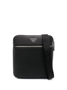  Emporio Armani ASV regenerated Saffiano leather flat shoulder bag with eagle plate