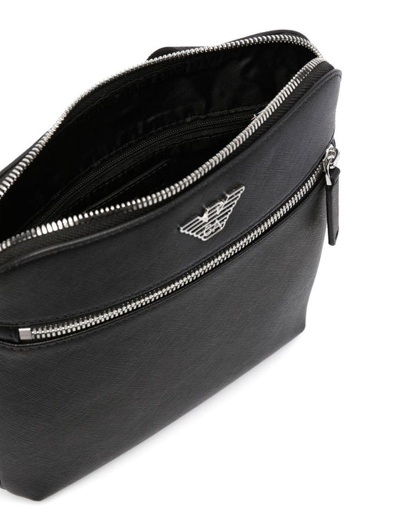 Emporio Armani ASV regenerated Saffiano leather flat shoulder bag with eagle plate