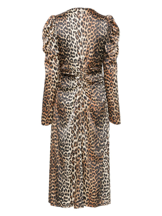 Ganni leopard-print Ruched Midi Dress
