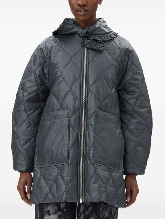 Ganni Shiny Quilt Midi Jacket