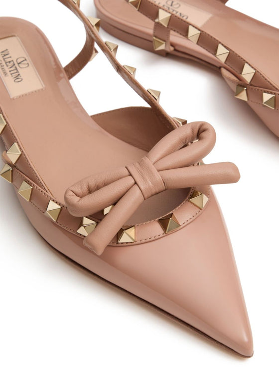 Valentino Garavani Rockstud Bow Slingback Ballerina In Patent Leather