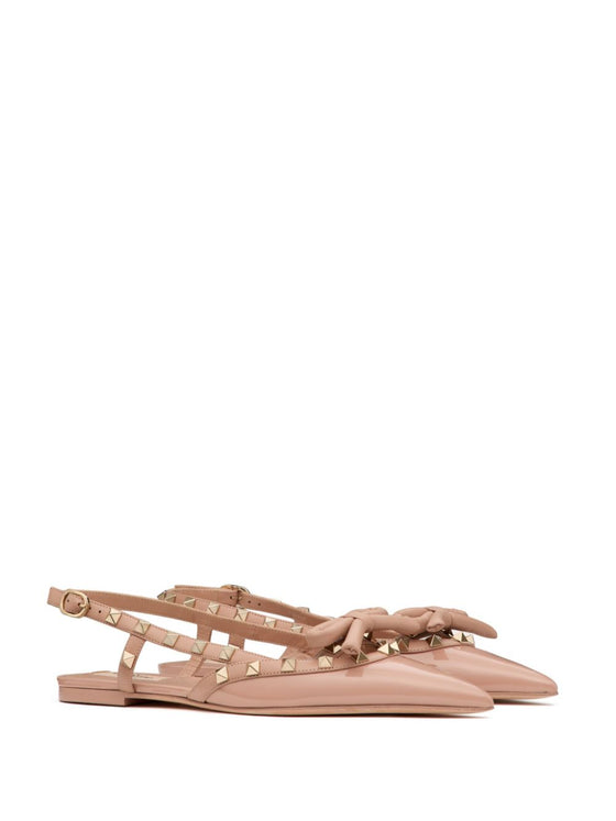 Valentino Garavani Rockstud Bow Slingback Ballerina In Patent Leather
