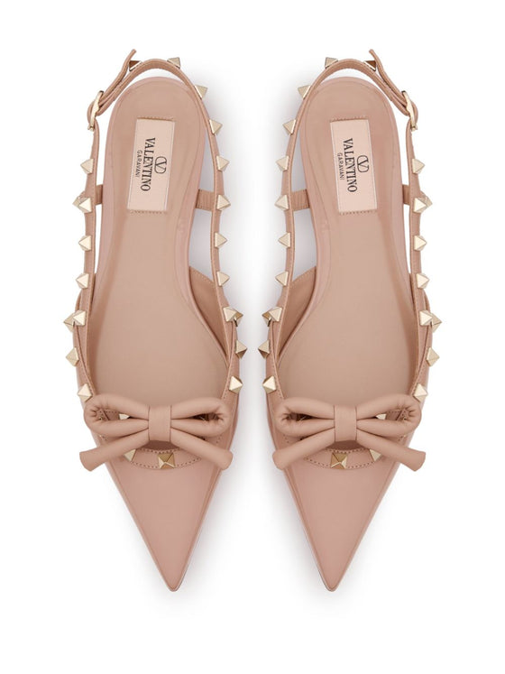 Valentino Garavani Rockstud Bow Slingback Ballerina In Patent Leather